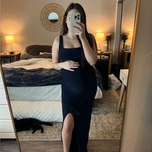 Club L London Avril Navy Square Neck Maternity Dress